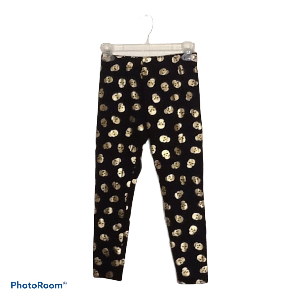 Metallic Gold Skull Black Knit‎ Capri Pants S